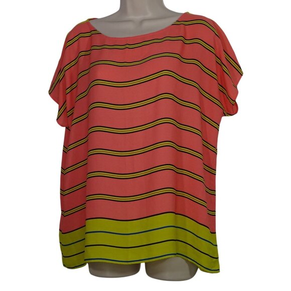 Ann Taylor Loft Tops - Ann Taylor Loft Pink Yellow Striped Short Sleeve Top Women Size M Career Shell